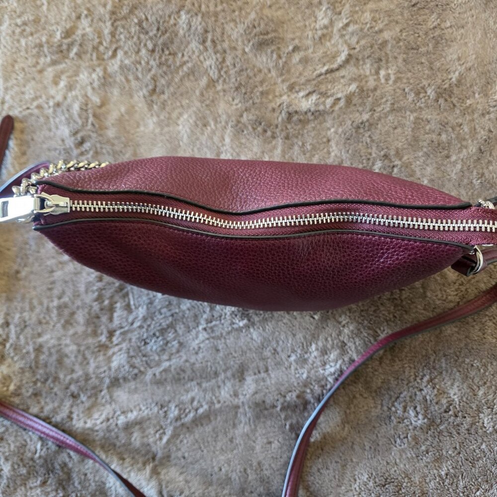 Pebbled Faux Chain Crossbody Shoulder Bag Fuchsia Bordeaux - Picture 7 of 16